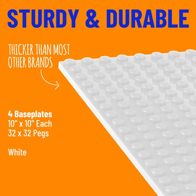 Strictly Briks Stackable Baseplates - 4 Pack Compatible with Classic Lego & Major Brick Brands, 10 x 10 in with 32 x 32 Studs, Toy Building Plates Boards, Kids Easter Gift, White - Image 2